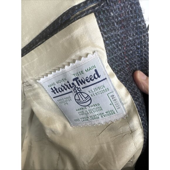 Vintage Harris Tweed The Bay Blazer 40L Tall Wool Sport Coat Scottish Gray - Picture 7 of 8